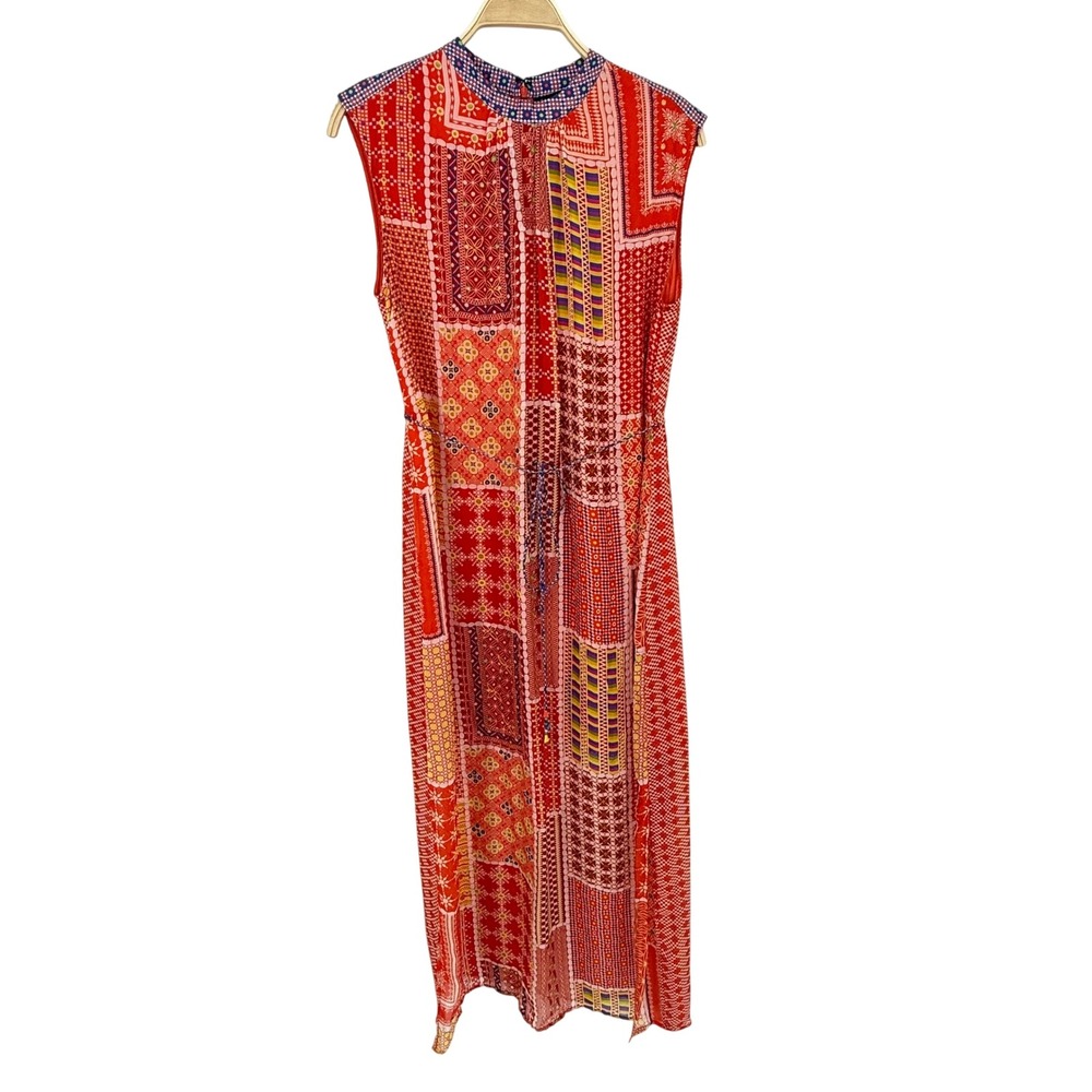 Tanvi Kedia Patchwork Maxi Dress Womens Medium Red Multi Excellent Boho Lyocell